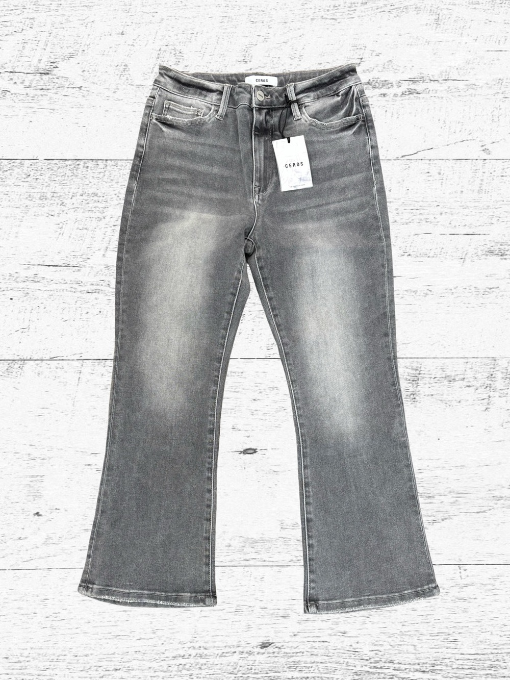 Women's Ceros Gray Flare Jeans - high rise Stretch Denim
